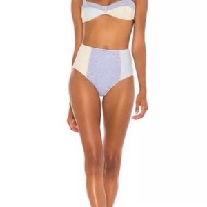 Oseree Light Blue and Cream Bikini Set